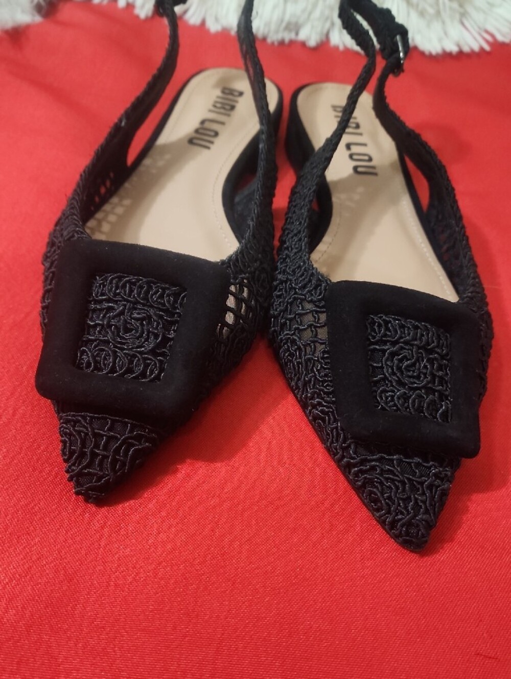 Bibi Lou Dalila Black Pointed Slingback Flats with Decorative Toe - Picture 10 of 11